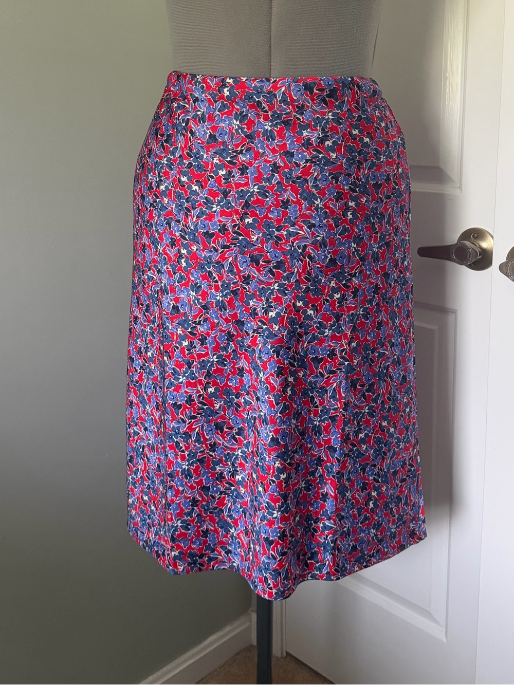 J. Crew Red and Blue Floral A-Line Skirt MP